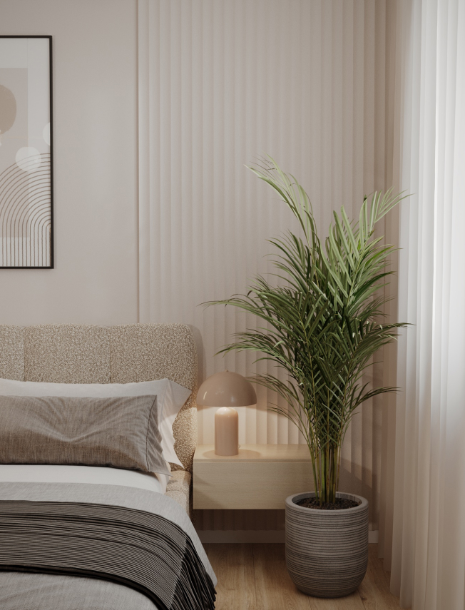 projekt minimalistycznej sypialni wykonany przez Studio Wykreślone