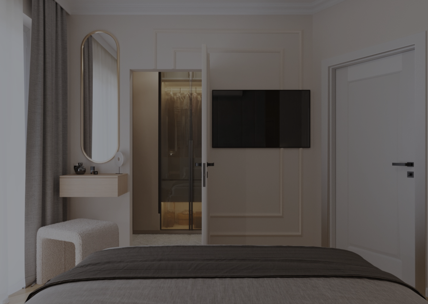 Projekt wnętrza sypialni w Warszawie, zrealizowany przez studio projektowania wnętrz Wykreślone