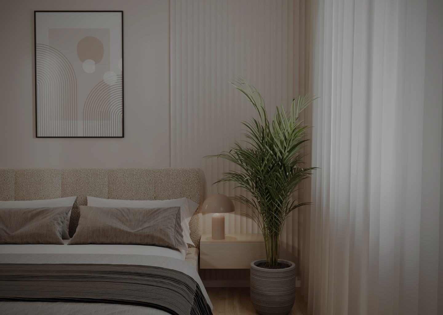 projekt minimalistycznej sypialni wykonany przez Studio Wykreślone